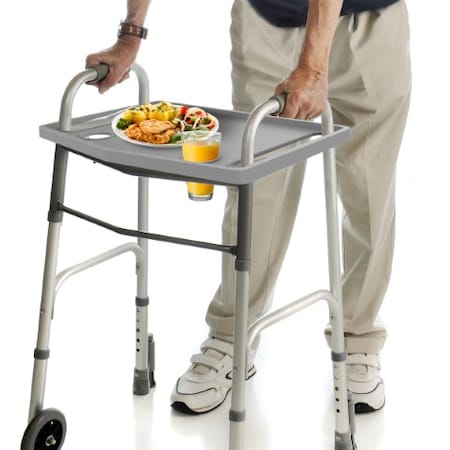 Fleming Supply Walker Tray with 2 Cupholders, Gray 808035NBX